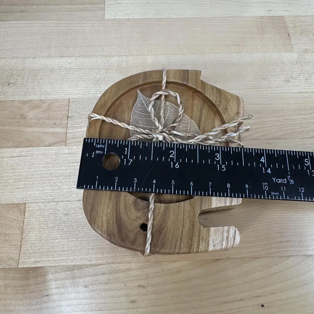 Wooden Elephant-Shaped Coaster Set of 3 Leave‎ Inlay Teak Wood NIB